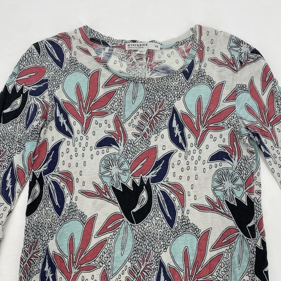 Stateside Size XS Knit Floral Print Blue Pink Long Sleeve Top Pima Cotton FLAWS* - Picture 4 of 13